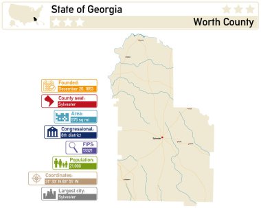 Gürcistan 'daki Worth County' nin ayrıntılı bilgi ve haritası.
