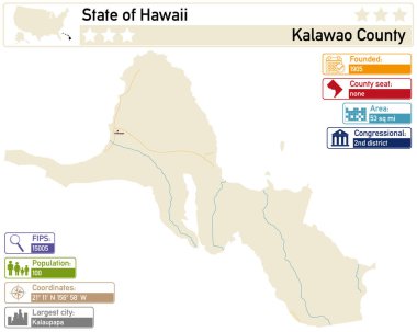 Hawaii 'deki Kalawao County' nin detaylı bilgi ve haritası..