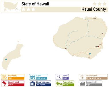 Hawaii 'deki Kauai County' nin detaylı bilgi ve haritası..