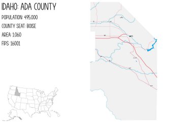 Idaho, ABD 'deki Ada ilçesinin geniş ve ayrıntılı haritası..