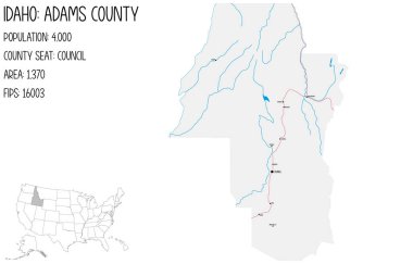 Adams County 'nin Idaho, ABD' deki geniş ve detaylı haritası..
