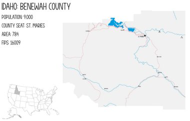 Idaho, ABD 'deki Benewah ilçesinin geniş ve ayrıntılı haritası..