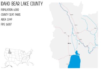 Idaho, ABD 'deki Bear Lake ilçesinin geniş ve ayrıntılı haritası..