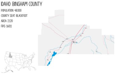 Idaho, ABD 'deki Bingham ilçesinin geniş ve ayrıntılı haritası..