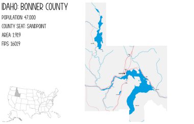 ABD 'nin Idaho kentindeki Bonner ilçesinin geniş ve ayrıntılı haritası..
