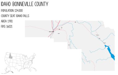 Idaho, ABD 'deki Bonneville ilçesinin geniş ve ayrıntılı haritası..