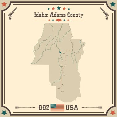 Adams County, Idaho 'nun geniş ve doğru bir haritası..