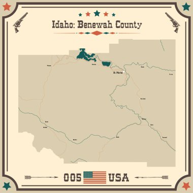 Benewah County, Idaho 'nun geniş ve doğru haritası..