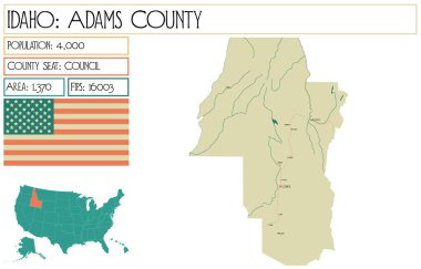 Idaho 'daki Adams County' nin geniş ve detaylı haritası..