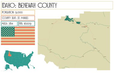 Idaho 'daki Benewah County' nin geniş ve detaylı haritası..