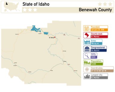 Idaho ABD 'deki Benewah County' nin ayrıntılı bilgi ve haritası.