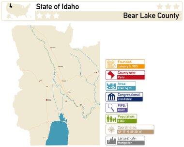Idaho ABD 'deki Bear Lake County' nin ayrıntılı bilgi ve haritası.