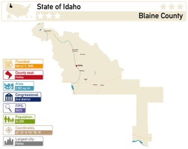 Idaho ABD 'deki Blaine County' nin ayrıntılı bilgi ve haritası.