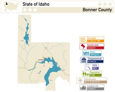 Idaho ABD 'deki Bonner County' nin ayrıntılı bilgi ve haritası.