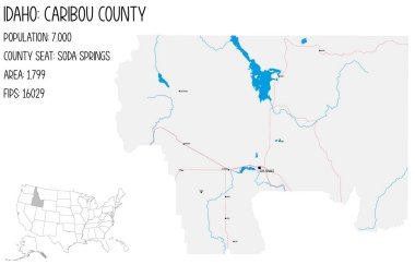Idaho, ABD 'deki Caribou ilçesinin geniş ve ayrıntılı haritası..