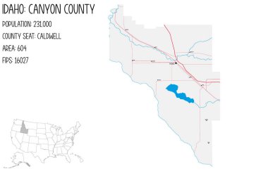 Idaho, ABD 'deki Kanyon ilçesinin geniş ve ayrıntılı haritası..