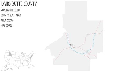 ABD 'nin Idaho kentindeki Butte ilçesinin geniş ve ayrıntılı haritası..