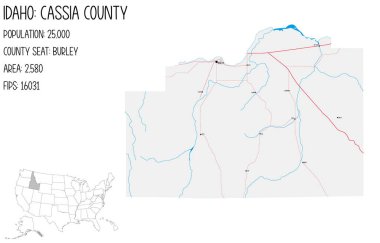 Idaho, ABD 'deki Cassia ilçesinin geniş ve ayrıntılı haritası..