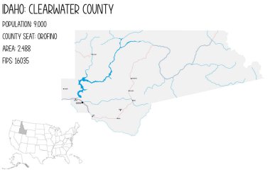 ABD 'nin Idaho şehrindeki Clearwater ilçesinin geniş ve ayrıntılı haritası..