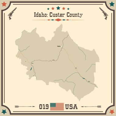 Birleşik Devletler 'in Custer County, Idaho şehrinin büyük ve doğru bir haritası..