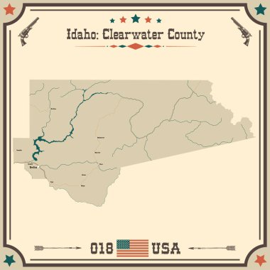 Clearwater County, Idaho 'nun geniş ve doğru bir haritası..