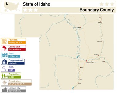 Idaho ABD 'deki Sınır İlçesinin detaylı bilgi ve haritası.