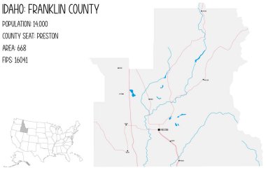 Idaho, ABD 'deki Franklin ilçesinin geniş ve ayrıntılı haritası..