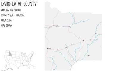ABD 'nin Idaho kentindeki Latah ilçesinin geniş ve ayrıntılı haritası..