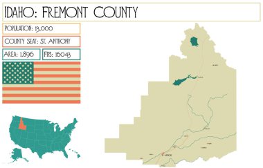 Idaho 'daki Fremont County' nin geniş ve detaylı haritası..