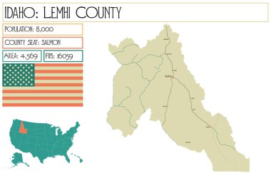 Idaho 'daki Lemhi County' nin geniş ve detaylı haritası..