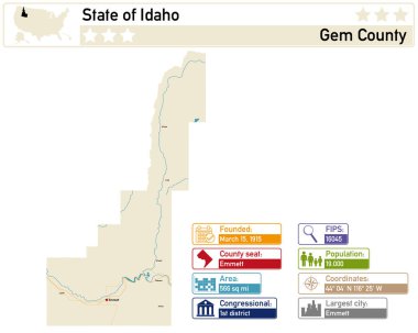 Idaho ABD 'deki Gem County' nin ayrıntılı bilgi ve haritası.