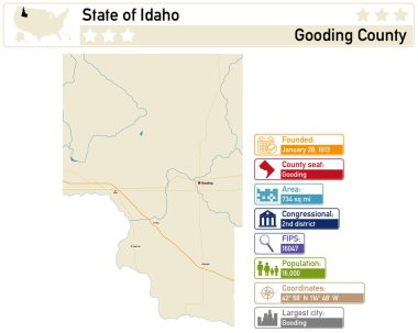 Idaho ABD 'deki Gooding County' nin ayrıntılı bilgi ve haritası.