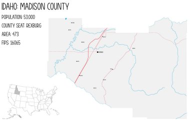 Idaho, ABD 'deki Madison ilçesinin geniş ve ayrıntılı haritası..