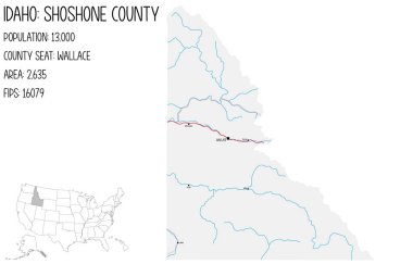 Idaho, ABD 'deki Shoshone ilçesinin geniş ve ayrıntılı haritası..