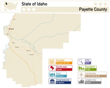 Idaho ABD 'deki Payette County' nin ayrıntılı bilgi ve haritası.