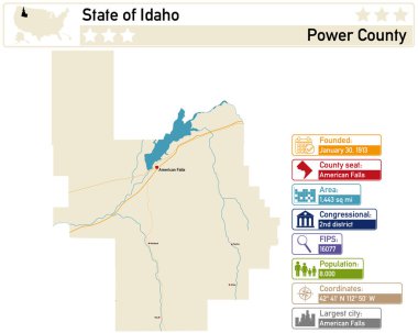 Idaho ABD 'deki Power County' nin ayrıntılı bilgi ve haritası.
