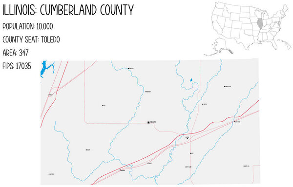 Большая и подробная карта округа Камберленд в Иллинойс, США.