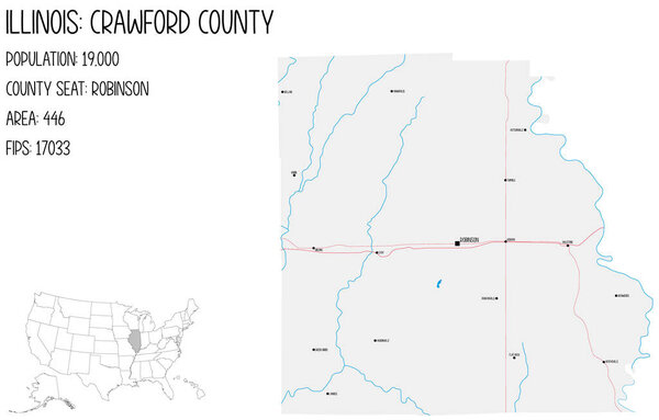 Большая и подробная карта округа Кроуфорд в Иллинойс, США.