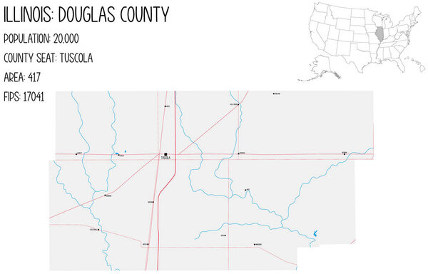 Большая и подробная карта округа Дуглас в Иллинойс, США.