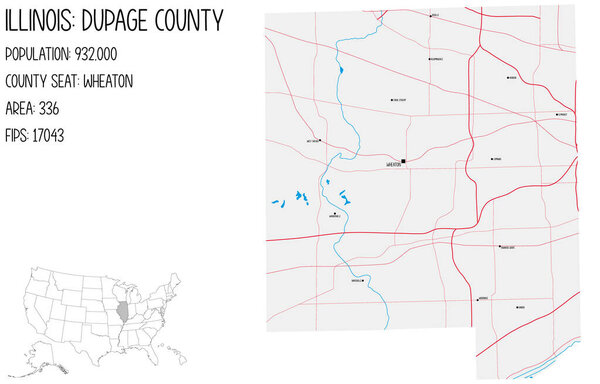 Большая и подробная карта округа ДюПейдж в Иллинойс, Соединённые Штаты Америки (США).