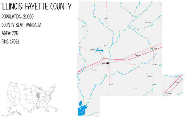 Большая и подробная карта округа Файетт в Иллинойс, США.