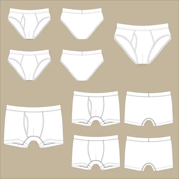 Men Underwear Boxer Briefs Flat Pattern Drawing Template Mockup — Stock Vector