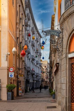 Old town of Oristano, Via Corso Umberto. High quality photo