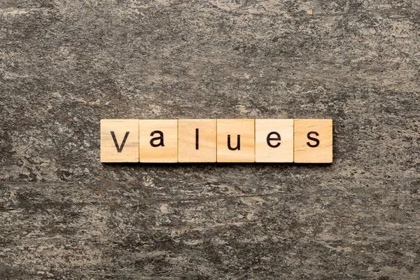 Hodnoty Napsané Dřevěných Tvárnicích Text Hodnot Tabulce Koncept — Stock fotografie