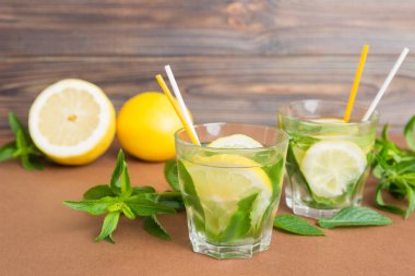 Mojito yaz serinletici buzlu ve naneli kokteyl. Limonlu, limonlu ve naneli mojito kokteyli..