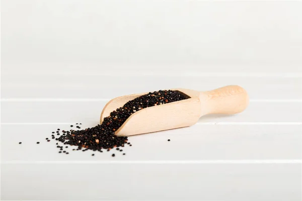 Sementes Quinoa Colher Sobre Fundo Colorido Kinwa Saudável Colher Pequena — Fotografia de Stock