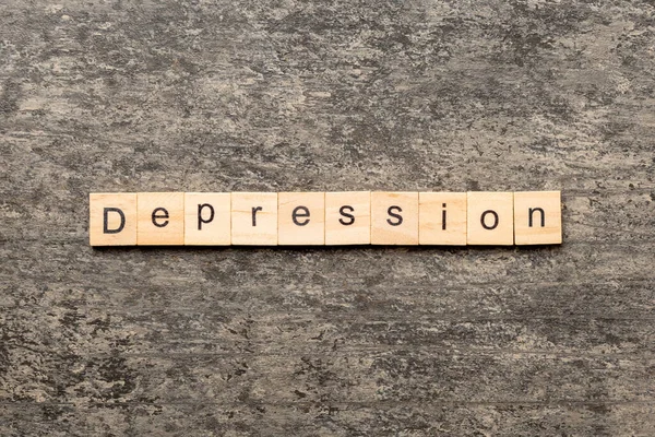 Depresivní Slovo Napsané Dřevěných Tvárnicích Deprese Text Tabulce Koncept — Stock fotografie