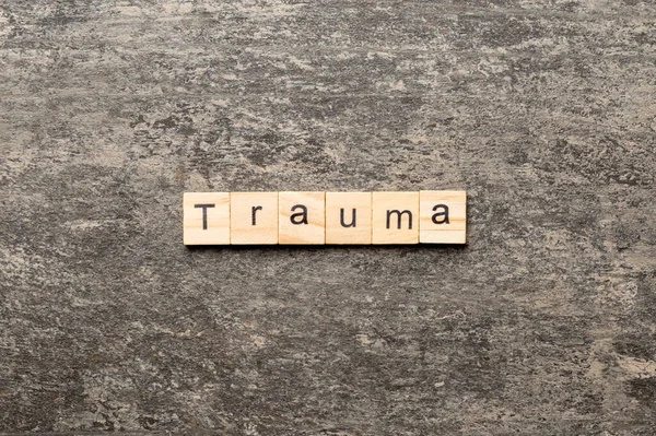 Trauma Woord Geschreven Houtblok Trauma Tekst Tafel Concept — Stockfoto