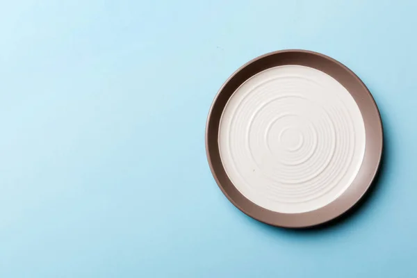 Top View Isolated Colored Background Empty White Plate Food Empty — Stock Photo, Image
