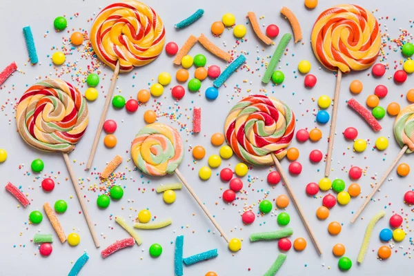 Tasty Appetizing Party Accessories Happy Birthday Sweet Different Types Candies — Stock Photo, Image